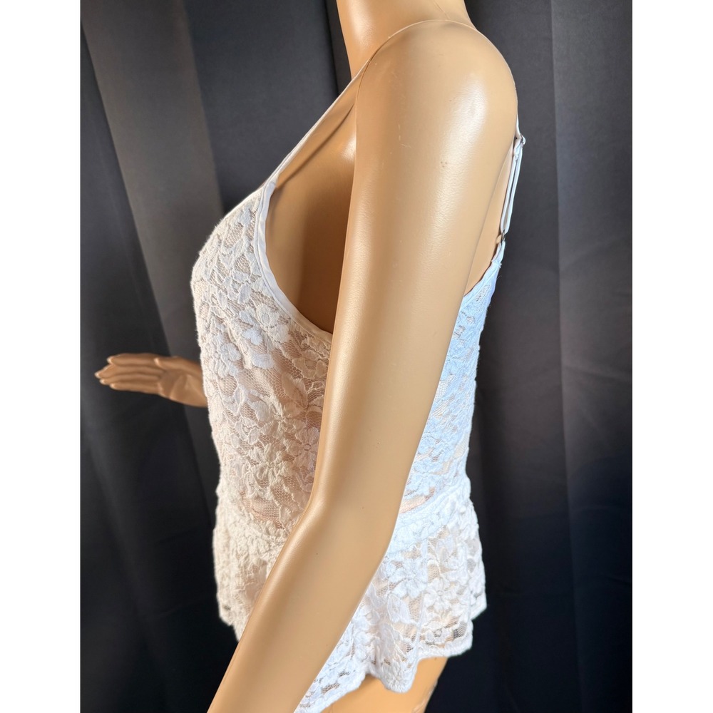Abercrombie & Fitch Women Floral Lace Peplum Cami Small White Boho Coquette Y2K - Picture 9 of 14